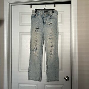 Aeropostale Light Blue Distressed Straight Leg Jeans